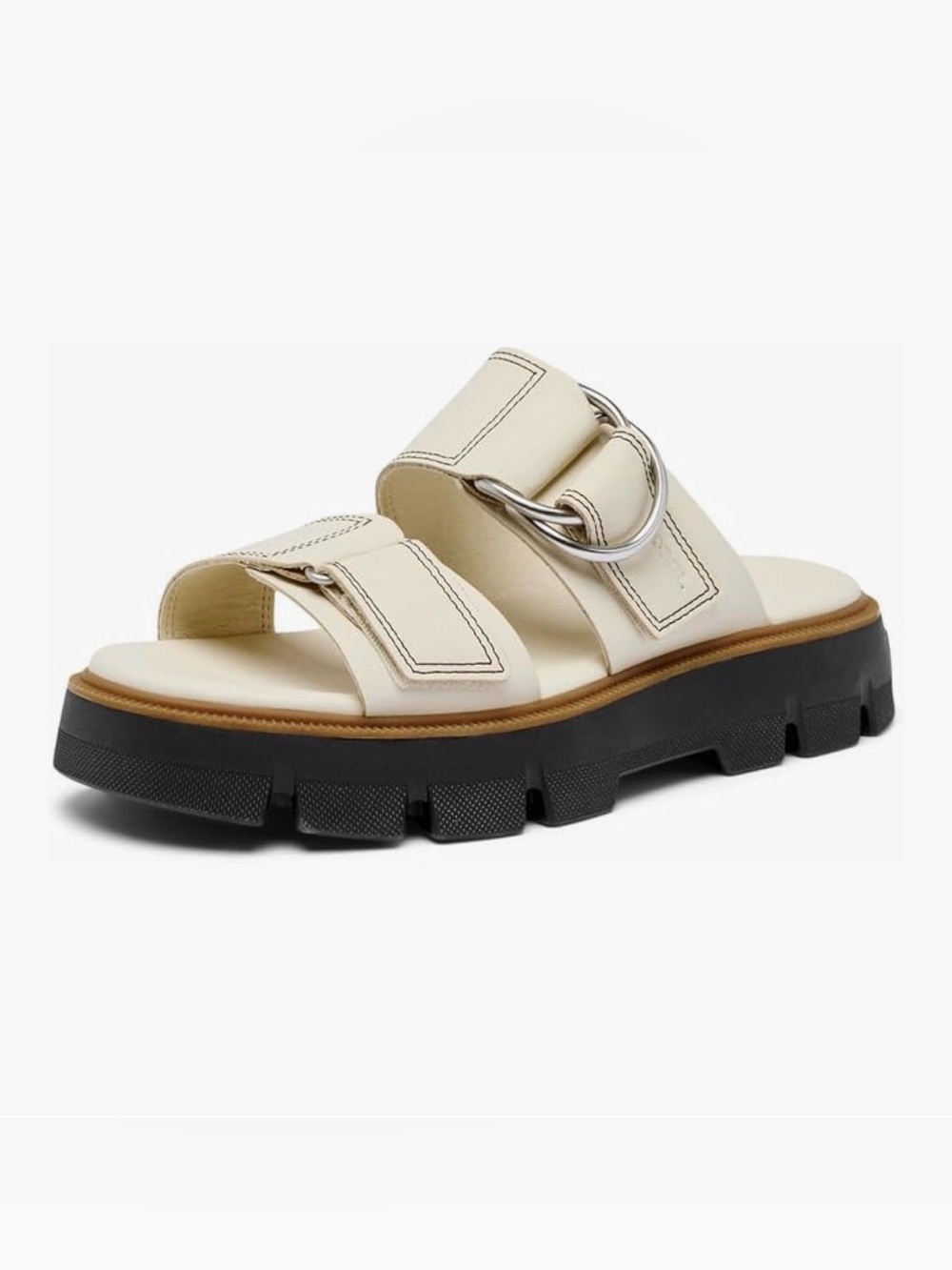 Sorel Rein Slide Cream Chunky Sandal with Silver Ring Accent - Picture 1 of 8